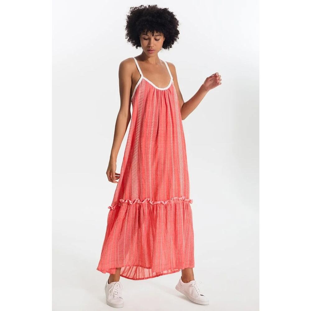 Lemlem By Lily Kebede Womens Medium Slip Saba Sundress Midi Pink Stripe Ruffle